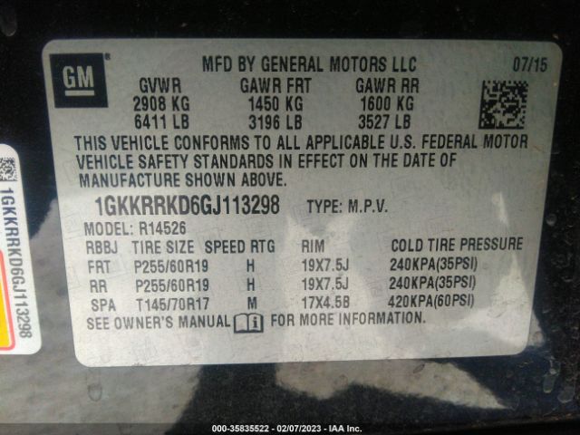 1GKKRRKD6GJ113298 GMC ACADIA SLT