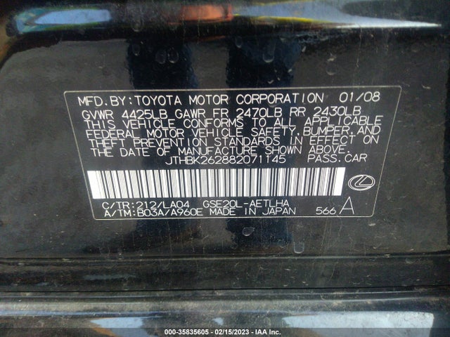 Lexus IS 250 2008 JTHBK262882071145 Image 10