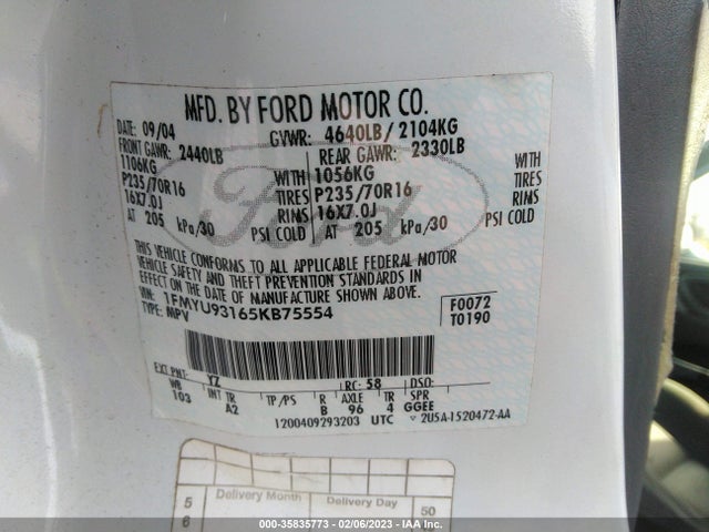 2005 FORD ESCAPE XLT VIN: 1FMYU93165KB75554