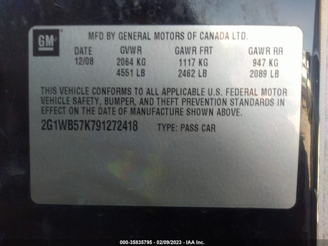 2009 CHEVROLET IMPALA LS VIN: 2G1WB57K791272418
