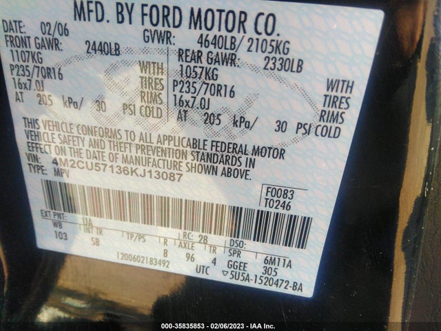4M2CU57136KJ13087 Mercury Mariner Luxury/premier