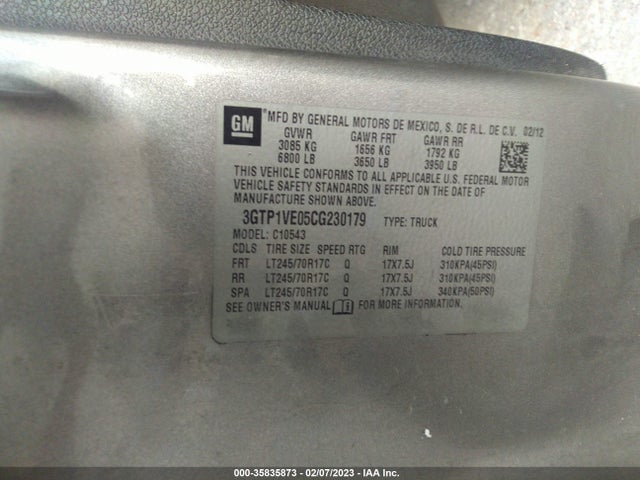 2012 GMC SIERRA 1500 SLE VIN: 3GTP1VE05CG230179