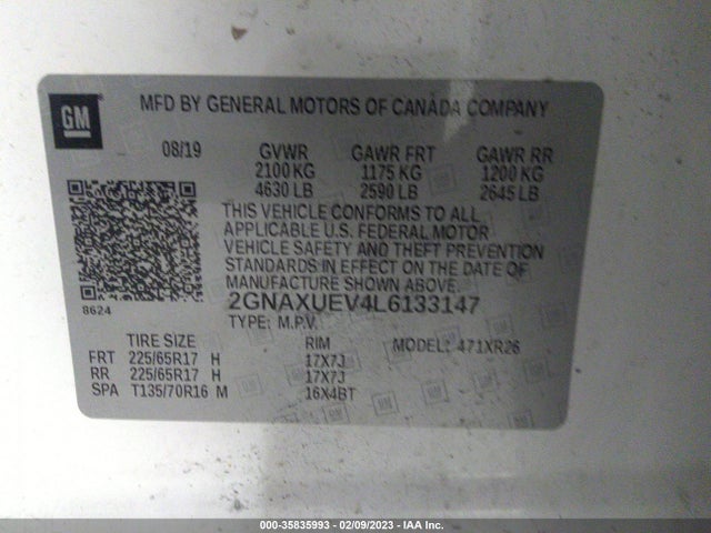 Chevrolet EQUINOX LT 2020 2GNAXUEV4L6133147 Image 9