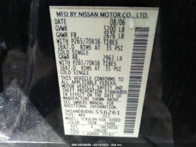 5N1AN08U06C556261 Nissan Xterra S