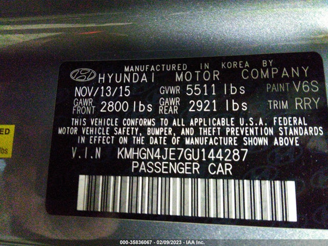 2016 Hyundai Genesis, VIN: KMHGN4JE7GU144287