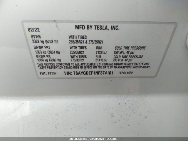 Tesla Model Y Performance 2022 7SAYGDEF1NF374101 Image 9