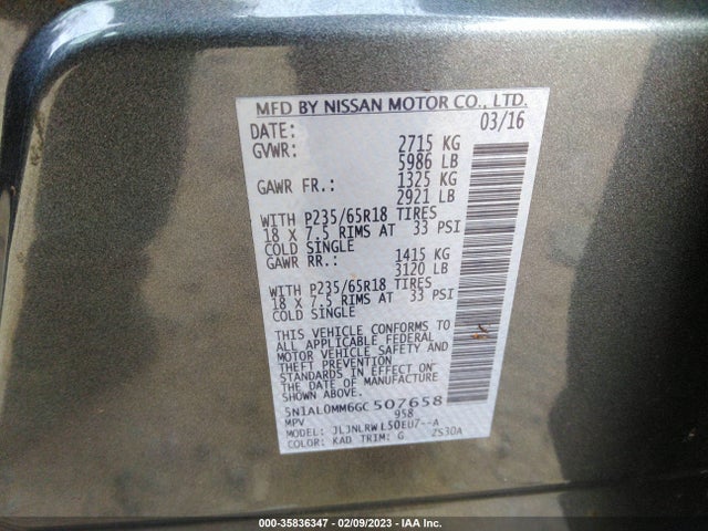 2016 INFINITI QX60 VIN: 5N1AL0MM6GC507658