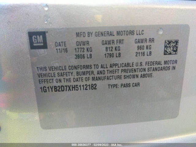 Chevrolet Corvette 1lt 2017 1G1YB2D7XH5112182 Image 9