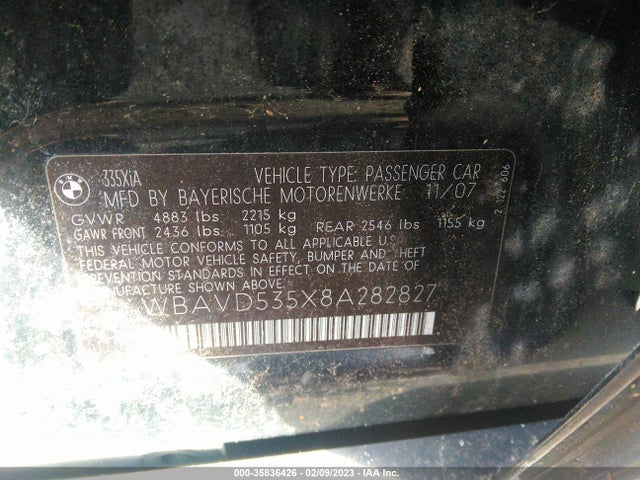 BMW 3 Series 335xi 2008 WBAVD535X8A282827 Image 10