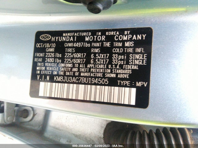 2011 HYUNDAI TUCSON GLS PZEV VIN: KM8JU3AC7BU194505