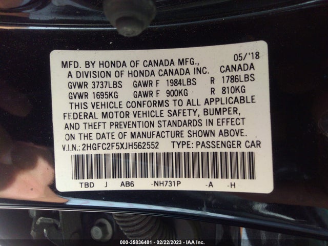 Honda Civic Sedan Lx 2018 2HGFC2F5XJH562552 Image 9