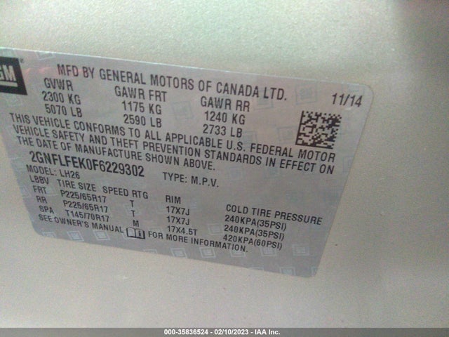 Chevrolet EQUINOX LT 2015 2GNFLFEK0F6229302 Image 9
