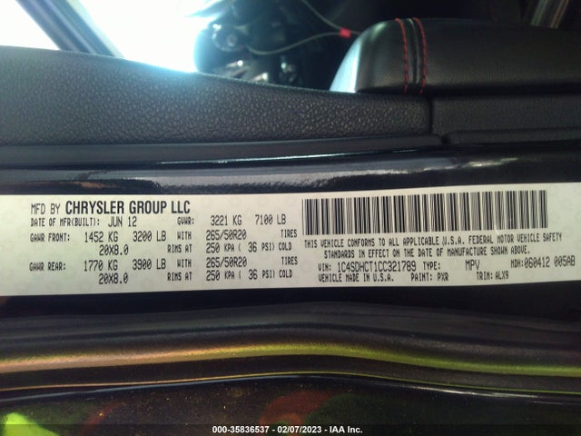 Aukcja sprzedaży 2012 Dodge Durango R/t, vin: 1C4SDHCT1CC321789, numer aukcji: 35836537
