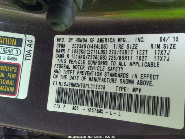 Honda CR-V 2015 5J6RM3H50FL015208 Image 10