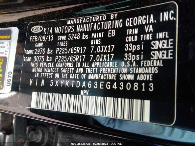 5XYKTDA63EG430813 KIA SORENTO LX