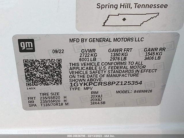 2023 Cadillac XT6, VIN: 1GYKPCRS8PZ125354