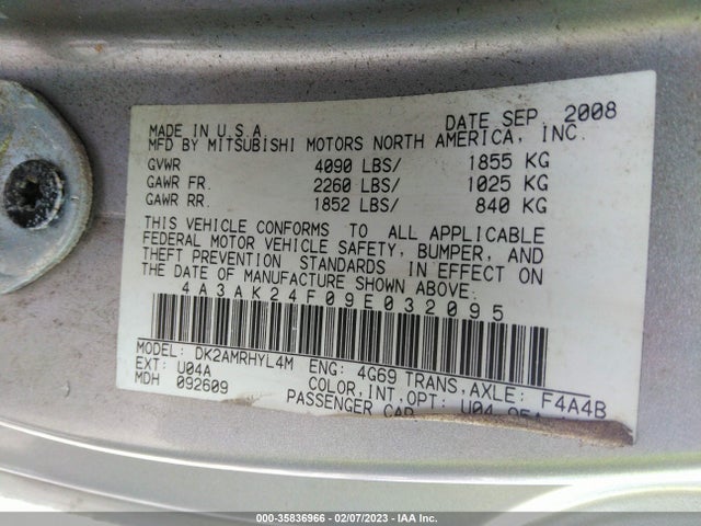 4A3AK24F09E032095 Mitsubishi ECLIPSE GS