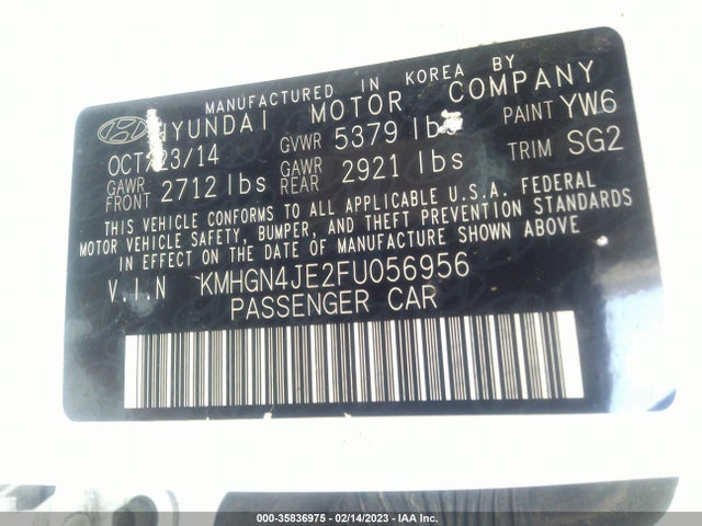 2015 Hyundai Genesis, VIN: KMHGN4JE2FU056956