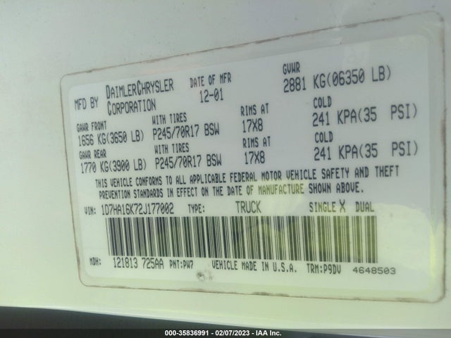 Dodge RAM 1500 2002 1D7HA16K72J177002 Image 10