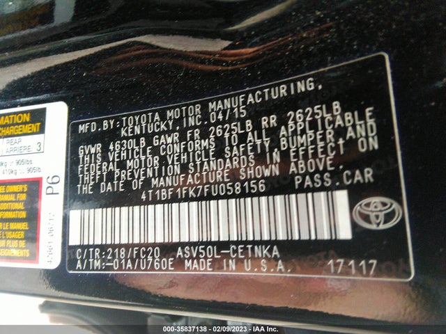 2015 Toyota Camry, VIN: 4T1BF1FK7FU058156