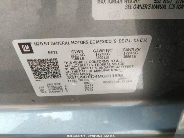 3GTU9DED4MG313595 GMC Sierra 1500 Slt