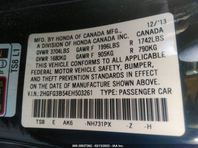 2HGFG3B54EH503261 Honda Civic Coupe Lx