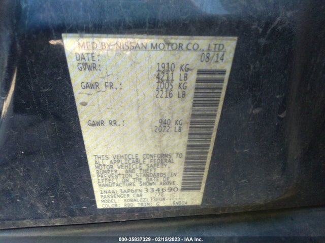 Nissan Altima 2.5 S 2015 1N4AL3AP6FN334690 Image 9