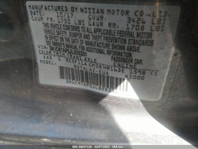 3N1CN7AP5JL828331 Nissan Versa Sedan S Plus