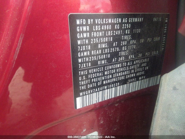 2015 Volkswagen Tiguan, VIN: WVGBV7AX4FW106239