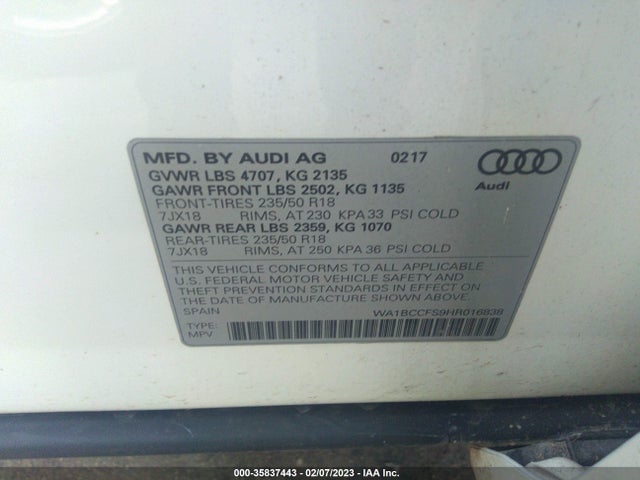 WA1BCCFS9HR016838 Audi Q3 PREMIUM