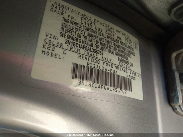 2010 NISSAN VERSA 1.8 S VIN: 3N1BC1AP6AL356767