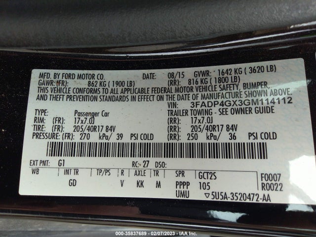 2016 Ford Fiesta, VIN: 3FADP4GX3GM114112