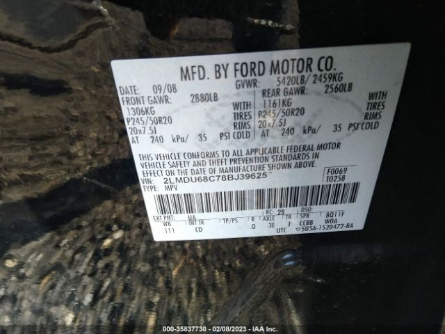2LMDU68C78BJ39625 Lincoln MKX
