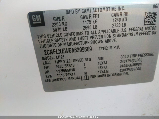 2010 CHEVROLET EQUINOX LT W/2LT VIN: 2CNFLNEW6A6399609