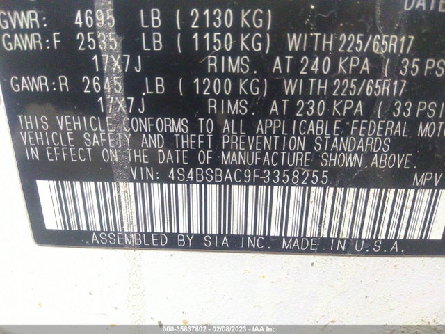 2015 SUBARU OUTBACK 2.5I VIN: 4S4BSBAC9F3358255