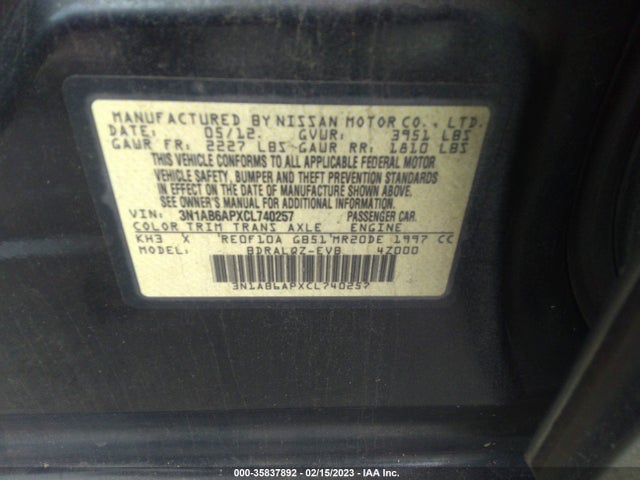 2012 NISSAN SENTRA 2.0 VIN: 3N1AB6APXCL740257