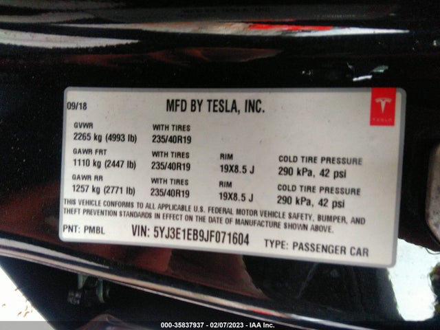 Tesla Model 3 Long Range 2018 5YJ3E1EB9JF071604 Image 10