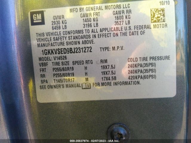 1GKKVSED9BJ231272 GMC Acadia Slt2