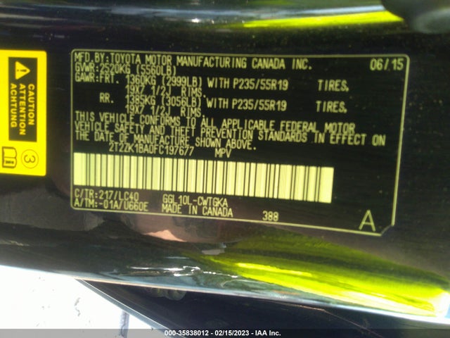 2T2ZK1BA0FC197677 Lexus RX 350