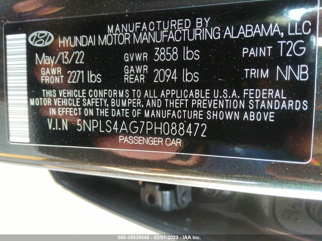 2023 HYUNDAI ELANTRA SEL VIN: 5NPLS4AG7PH088472