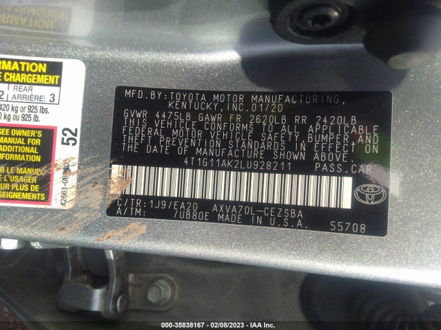 Toyota CAMRY SE 2020 4T1G11AK2LU928211 Image 9