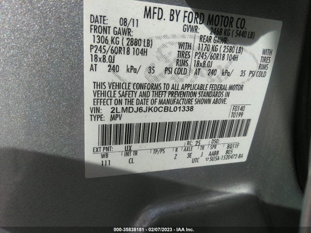 Lincoln MKX 2012 2LMDJ6JK0CBL01338 Image 9