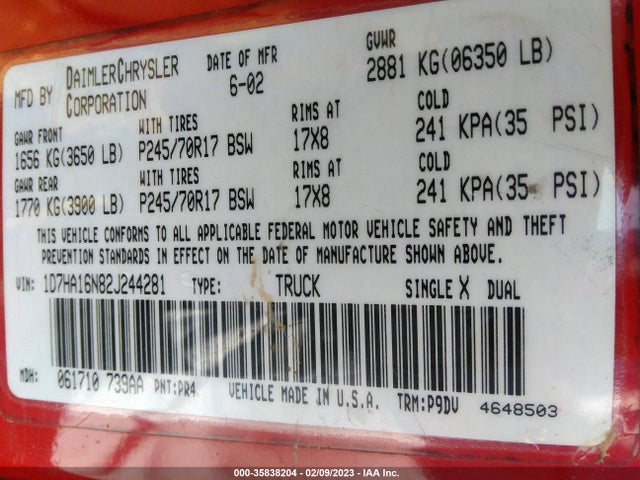 Dodge RAM 1500 2002 1D7HA16N82J244281 Image 10