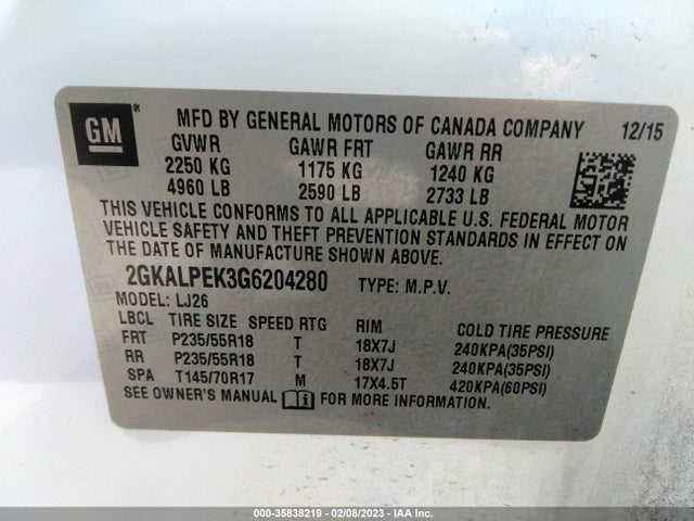 2016 GMC Terrain, VIN: 2GKALPEK3G6204280