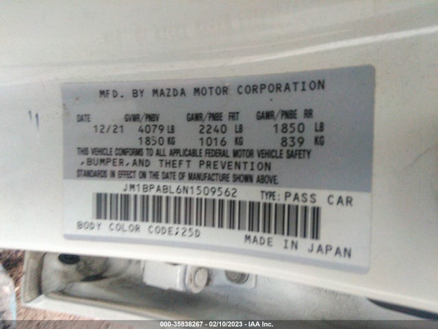 2022 Mazda 3, VIN: JM1BPABL6N1509562