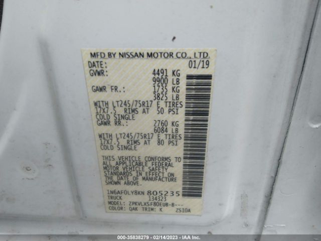 1N6AF0LY8KN805235 Nissan Nv Cargo Sv