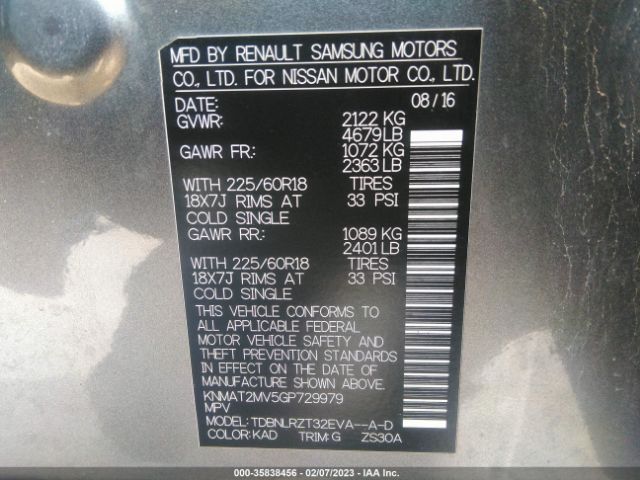KNMAT2MV5GP729979 Nissan Rogue Sl