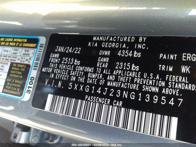 KIA K5 LXS 2022 5XXG14J23NG139547 Image 9