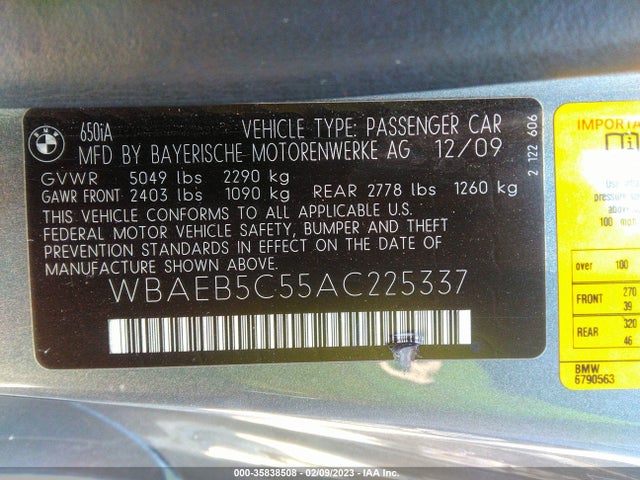 BMW 6 Series 650i 2010 WBAEB5C55AC225337 Image 9