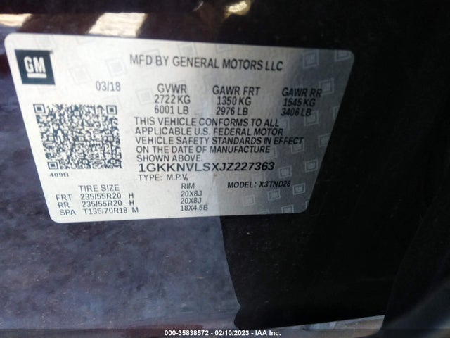 GMC ACADIA SLT 2018 1GKKNVLSXJZ227363 Image 9